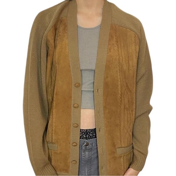 Vintage (1960’s) Embossed Suede Wool Cardigan - Picture 1 of 7